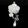 Brass Shell Pendants, with White Shell, Flower, platinum color plated, with pearl Approx 