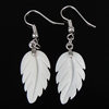 White Shell Earrings, Brass, with White Shell, Feather, platinum color plated .85 Inch 
