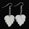 White Shell Earrings, Brass, with White Shell, Leaf, platinum color plated .9 Inch 