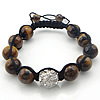 Gemstone Woven Ball Bracelets, Tiger Eye, with Nylon Cord & Zinc Alloy, platinum color plated, adjustable & with rhinestone, 8-14mm Approx 7-12 Inch 