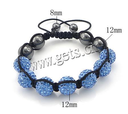 Rhinestone Woven Ball Bracelets, with Wax Cord & Magnetic Hematite, with Mideast rhinestone, more colors for choice, Length:Approx 6-11 Inch, Sold By Strand