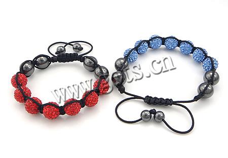 Rhinestone Woven Ball Bracelets, with Wax Cord & Magnetic Hematite, with Mideast rhinestone, more colors for choice, Length:Approx 6-11 Inch, Sold By Strand