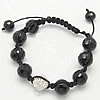 Black Agate Woven Ball Bracelets, with Rhinestone Clay Pave Bead, adjustable & faceted, 10-12mm, 12mm Approx 6-9 Inch 