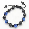 Black Agate Woven Ball Bracelets, with Rhinestone Clay Pave Bead & Nylon Cord, adjustable & faceted, 8-10mm Approx 6-9 Inch 