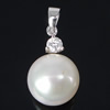 Cultured Pearl Sterling Silver Pendants, 925 Sterling Silver, Round, platinum plated, with rhinestone Approx 