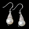 Sterling Silver Pearl Drop Earring, 925 Sterling Silver, with Freshwater Pearl, Teardrop, plated, with rhinestone Approx 1.5 Inch 