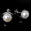 Sterling Silver Natural Pearl Stud Earring, 925 Sterling Silver, with Freshwater Pearl, plated 