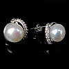 Sterling Silver Natural Pearl Stud Earring, 925 Sterling Silver, with Freshwater Pearl, plated, with rhinestone 