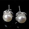 Sterling Silver Natural Pearl Stud Earring, 925 Sterling Silver, with Freshwater Pearl, Flower, plated 