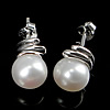 Sterling Silver Natural Pearl Stud Earring, 925 Sterling Silver, with Freshwater Pearl, plated 