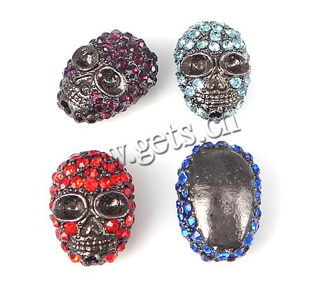 Rhinestone Zinc Alloy Beads, Skull, plated, more colors for choice, 12.5x17.5x10mm, Hole:Approx 2mm, Sold By PC