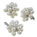 Natürliche Süßwasser Perlen Schmuck Sets, Anhänger & Ohrring, weiß, 5-6mm, Bohrung:ca. 2x6mm, verkauft von setzen