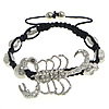 Bracelets de Woven Ball En alliage de zinc, avec corde en nylon, scorpion, Placage de couleur platine, fait à la main & réglable & avec strass 8mm, 10mm Environ 6-11 pouce, Vendu par brin