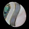 Mosaic Pattern Shell Pendants, Abalone Shell, with Black Shell & Pink Shell & White Shell, Flat Oval, approx Approx 1.5mm 