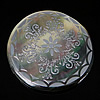 Black Shell Cabochon, Flat Round, with flower pattern & flat back & silver accent, approx 