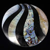 Mosaic Shell Cabochon, Black Shell, with Pink Shell & Abalone Shell, Flat Round, flat back, approx 