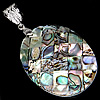Mosaic Pattern Shell Pendants, Brass, with Abalone Shell, Flat Oval, platinum color plated, single-sided, approx Approx 