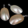 Brass Shell Pendants, with Freshwater Shell, Flat Oval, platinum color plated, approx 24-26x39-43x11-12mm Approx 