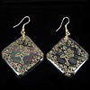 Black Shell Earring, Brass, with Black Shell, Rhombus, gold color plated, with flower pattern & gold accent, approx Approx 2.3 Inch 