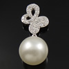 Cultured Pearl Sterling Silver Pendants, 925 Sterling Silver, with pearl, Round, plated, with cubic zirconia Approx 