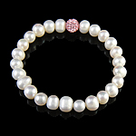 Freshwater Pearl Bracelet, with Rhinestone Clay Pave Bead 8mm, 7-8mm Inch 