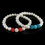 Freshwater Pearl Bracelet, with Rhinestone Clay Pave Bead, mixed colors, 8mm, 7-9mm Inch 