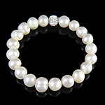 Freshwater Pearl Bracelet, with Rhinestone Clay Pave Bead 8mm, 8-10mm Inch 