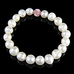 Freshwater Pearl Bracelet, with Rhinestone Clay Pave Bead 8mm, 8-10mm Inch 