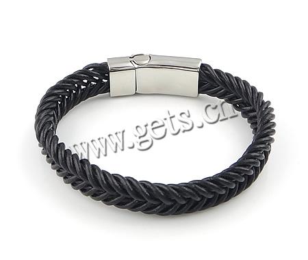 Cowhide Bracelets, 316 stainless steel clasp, different length for choice & braided, black, 11mm, Sold By Strand