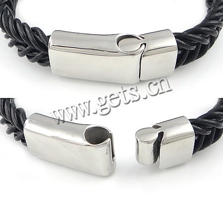 Cowhide Bracelets, 316 stainless steel clasp, different length for choice & braided, black, 11mm, Sold By Strand