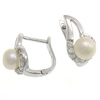 Sterling Silver Cubic Zirconia Earring, 925 Sterling Silver, with Freshwater Pearl, Leaf, plated, with cubic zirconia 