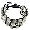 Zinc Alloy Woven Ball Bracelets, with Nylon Cord & Hematite & Plastic Pearl & Zinc Alloy, adjustable & with rhinestone, 10mm, 8mm Approx 7-10 Inch 