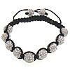 Zinc Alloy Woven Ball Bracelets, with Wax Cord & Hematite, handmade, with A grade rhinestone 10mm Approx 7-13 Inch 