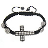 Zinc Alloy Woven Ball Bracelets, with Wax Cord & Hematite, Cross, handmade, with A grade rhinestone 10mm, 8mm Approx 6-11 Inch 