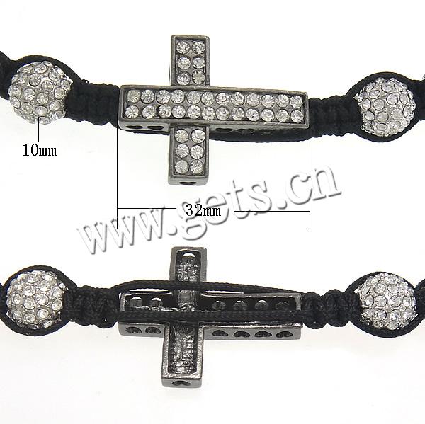 Zinc Alloy Woven Ball Bracelets, with Wax Cord & Hematite, Cross, handmade, with A grade rhinestone, more colors for choice, 25x32x5.5mm, 10mm, 8mm, Length:Approx 6-11 Inch, Sold By Strand