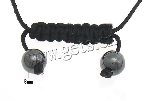 Zinc Alloy Woven Ball Bracelets, with Nylon Cord & Hematite, handmade, with A grade rhinestone, 10.5x15x8mm, 8mm, 10mm, Length:Approx 6-10 Inch, Sold By Strand