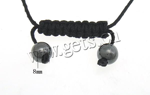 Hematite Woven Ball Bracelets, with Waxed Cotton Cord & Zinc Alloy, Cross, plated, handmade & adjustable & with rhinestone, more colors for choice, 34x25x3.5mm, 8mm, 10mm, Length:Approx 6-9 Inch, Sold By Strand