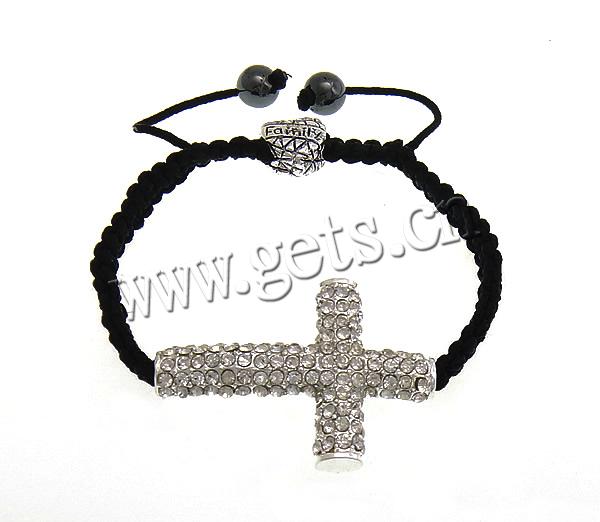 Zinc Alloy Woven Ball Bracelets, with Wax Cord & Hematite, Cross, handmade, with A grade rhinestone, more colors for choice, 40x28x6.5mm, 8mm, 11.5x12x8mm, Length:Approx 5-10 Inch, Sold By Strand