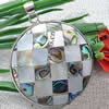 Brass Shell Pendants, with White Shell & Abalone Shell, Flat Round, platinum color plated, mosaic & double-sided, 37mm 