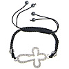 Zinc Alloy Woven Ball Bracelets, with Wax Cord & Hematite, Cross, handmade, Customized & with A grade rhinestone 6mm Approx 6-10 Inch 