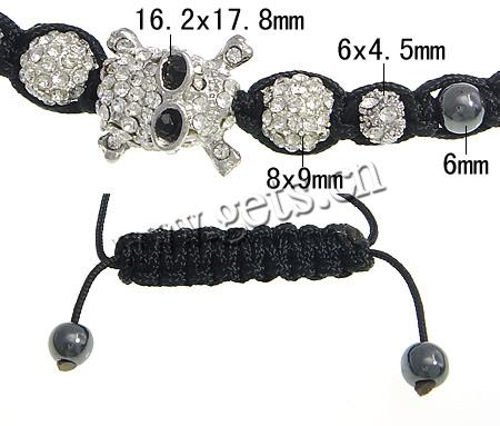 Zinc Alloy Woven Ball Bracelets, with Wax Cord & Hematite, Skull Cross, handmade, Customized & with A grade rhinestone, more colors for choice, 16.2x17.8mm, 8x9mm, 6x4.5mm, 6mm, Length:Approx 3.5-11 Inch, Sold By Strand