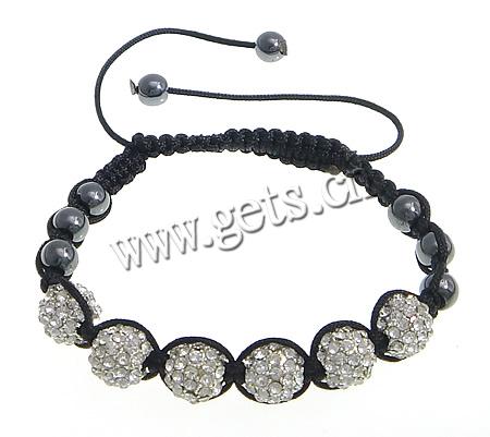 Zinc Alloy Woven Ball Bracelets, with Wax Cord & Hematite, handmade, Customized & with A grade rhinestone, more colors for choice, 9mm, 6mm, Length:Approx 6.5-12 Inch, Sold By Strand