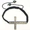 Bracelets de Woven Ball En alliage de zinc, avec corde en nylon & Hématite, croix, fait à la main, avec les strass de catégorie A 8mm Environ 7-11 pouce, Vendu par brin