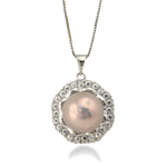 Cultured Freshwater Pearl Brass Pendant, Round, plated, with rhinestone, nickel, lead & cadmium free 12-13mm Approx 