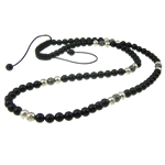 collier woven ball de mode , corde de cire, avec pierre noire & alliage de zinc, avec strass, 8mm pouce, Vendu par brin