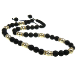 Fashion Woven Ball Necklace, Wax Cord, with Black Stone & Zinc Alloy, with rhinestone, 10mm .5 Inch 