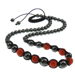 Fashion Woven Ball Necklace, Wax Cord, with Hematite & Resin, Customized & with rhinestone 12mm Inch 