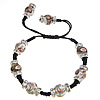 Porcelaine de bracelets de Woven Ball, avec entretoise laiton strass & corde en nylon, Placage de couleur platine, fait à la main & réglable & avec le motif de fleurs, 10mm Environ 7-10 pouce, Vendu par brin