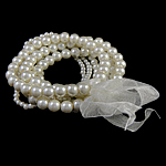 Glass Pearl Jewelry Bracelets, with Ribbon, white, 8mm .5 Inch 