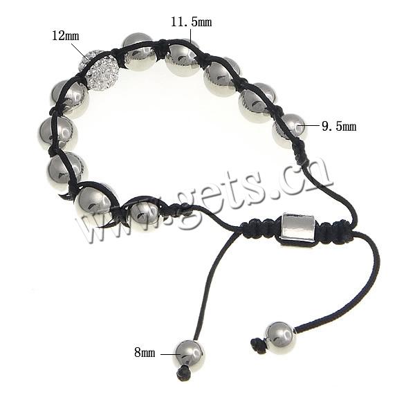 Hematite Woven Ball Bracelets, Rhinestone, with Wax Cord & Hematite, handmade, more colors for choice, 12mm, Length:Approx 7-10 Inch, Sold By Strand